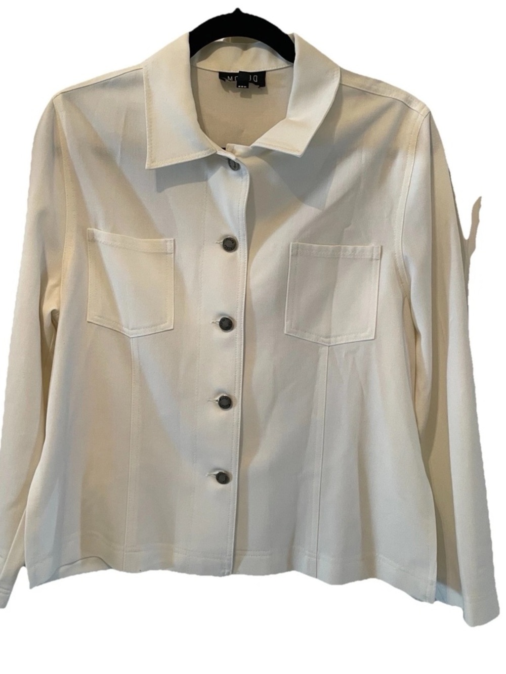 Mondo Women’s White Utility Jacket Size 12 Button Front Shacket Chest Pockets